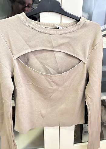s Beden Kadın Bej Kolsuz Sweatshirt Yırtmaçlı