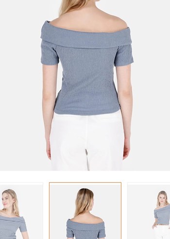 Colins marka  Keten Kumaş Kayık Yaka Kısa Kollu Bluz - Görsel 2