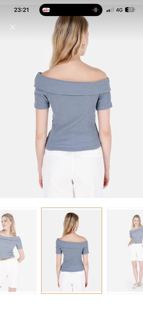 Colins marka  Keten Kumaş Kayık Yaka Kısa Kollu Bluz - Görsel 2