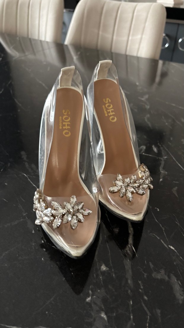 Taş Detaylı Şeffaf Topuklu Kadın Ayakkabı - Görsel 2