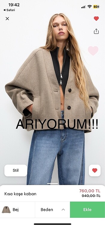 Pull&Bear kaşe kaban
