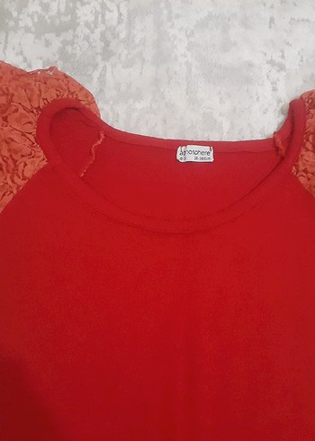 Zara Kırmızı Dantelli Kısa Kollu