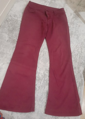 Bordo Kadın Geniş Kesim Düğmeli Pantolon