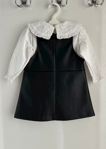 Zara Kız Çocuk Siyah Deri Elbise Beyaz Yakalı Üst