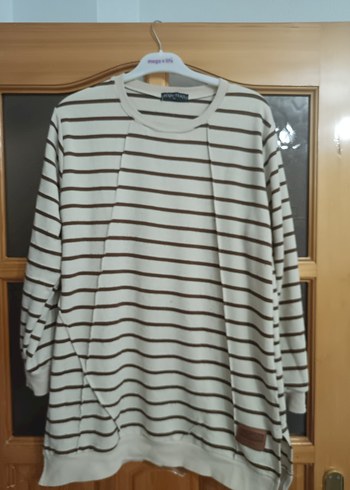 Bej Çizgili Kadın Uzun Kollu Sweatshirt - Görsel 2