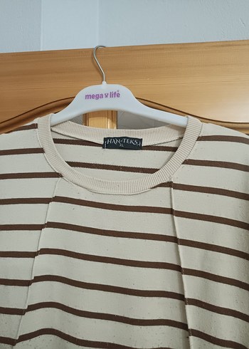 Bej Çizgili Kadın Uzun Kollu Sweatshirt - Görsel 3