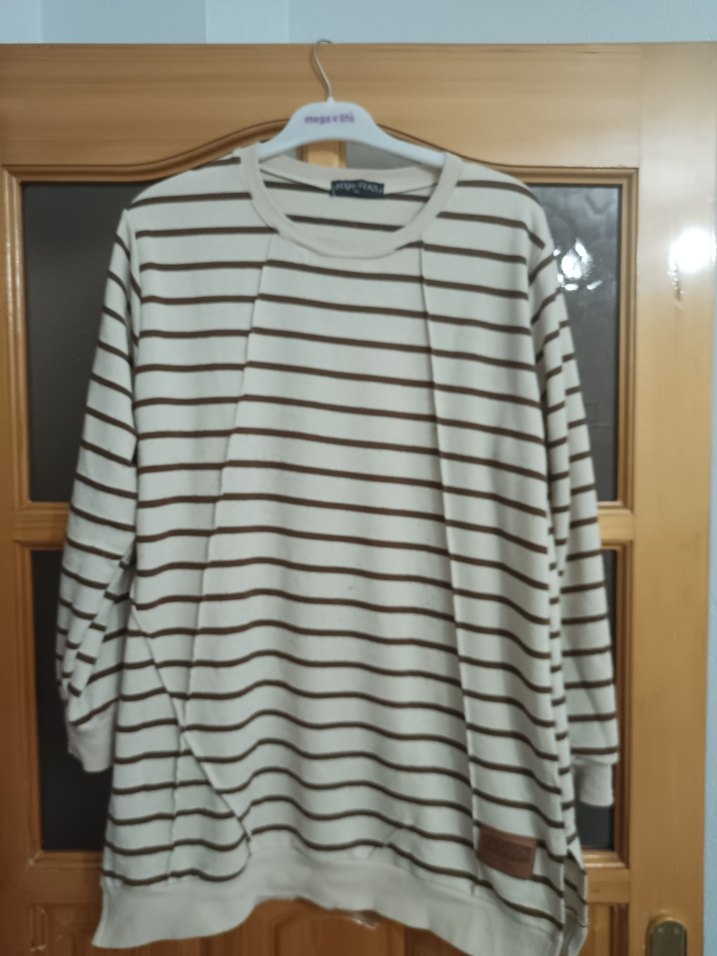 Bej Çizgili Kadın Uzun Kollu Sweatshirt - Görsel 2