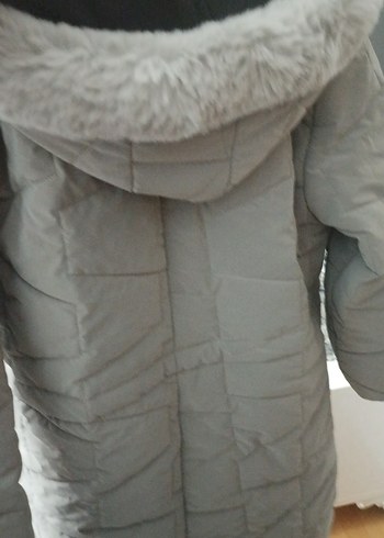 Kadın Gri Uzun Mont, Kürklü, Rahat Kesim - Görsel 3