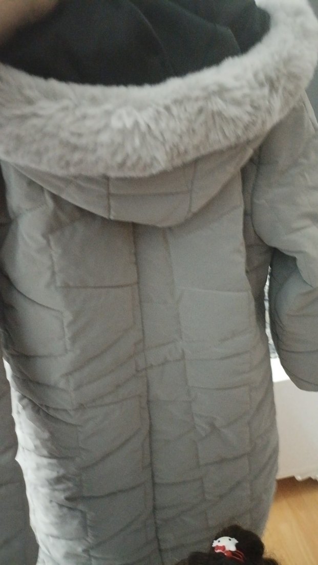 Kadın Gri Uzun Mont, Kürklü, Rahat Kesim - Görsel 3