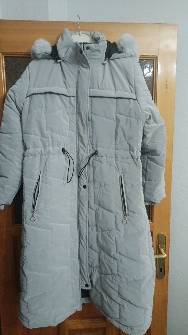 Kadın Gri Uzun Mont, Kürklü, Rahat Kesim - Görsel 2