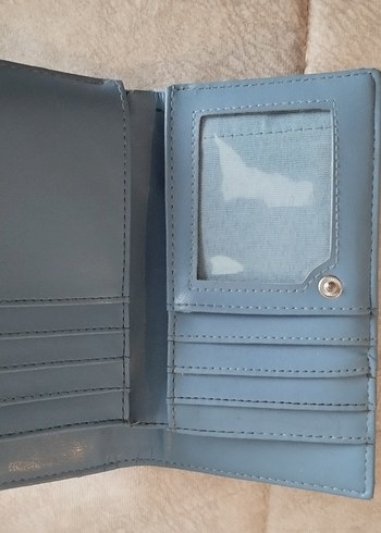 Beden Mavi Deri Nakışlı Fermuarlı Kadın Cüzdanı