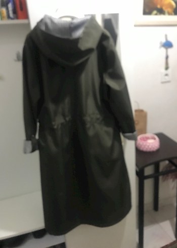 Haki Midi Boy Düğmeli Kadın Yağmurluk - Görsel 6