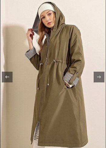 Kadın Haki Uzun Salaş Trençkot - Görsel 2