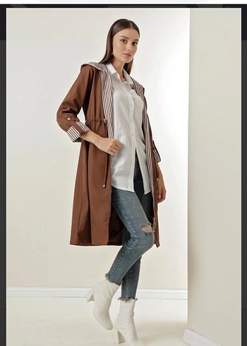 Kemerli Uzun Kahverengi Kadın Trençkot - Görsel 2