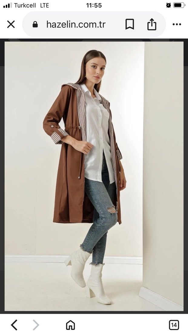 Kemerli Uzun Kahverengi Kadın Trençkot - Görsel 2