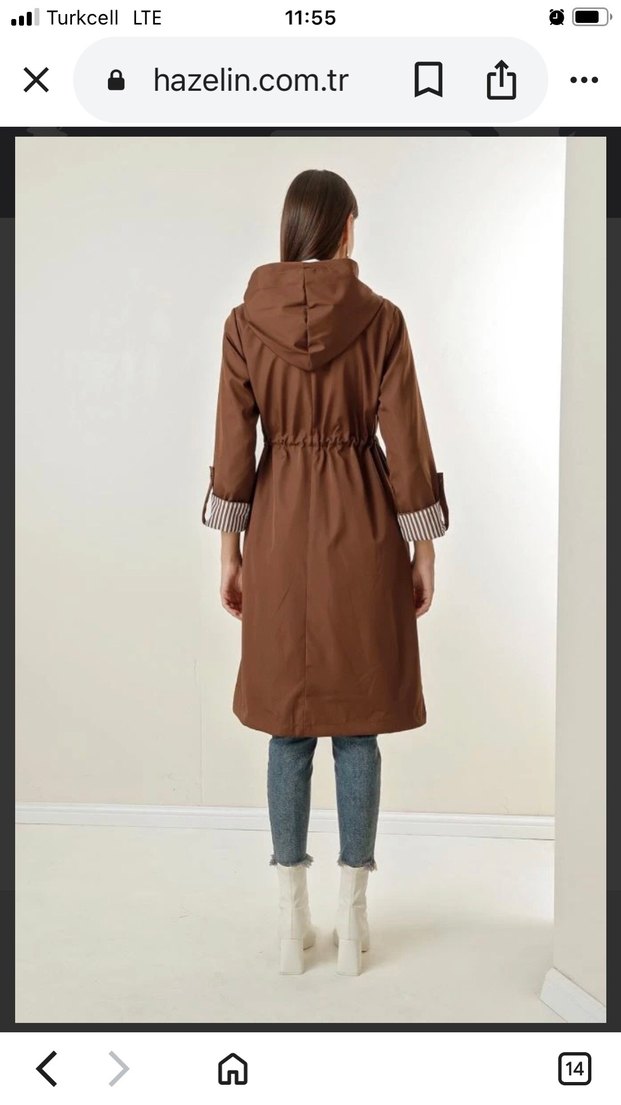 Kemerli Uzun Kahverengi Kadın Trençkot - Görsel 4