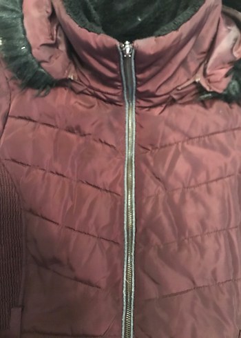 Bordo Kürklü Kadın Kışlık Mont - Görsel 4