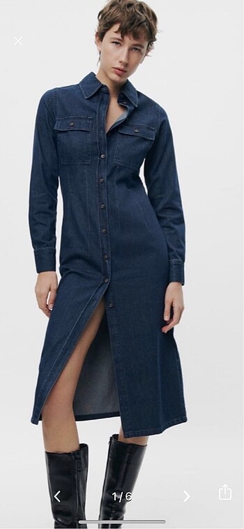 Zara Zw denim midi elbise