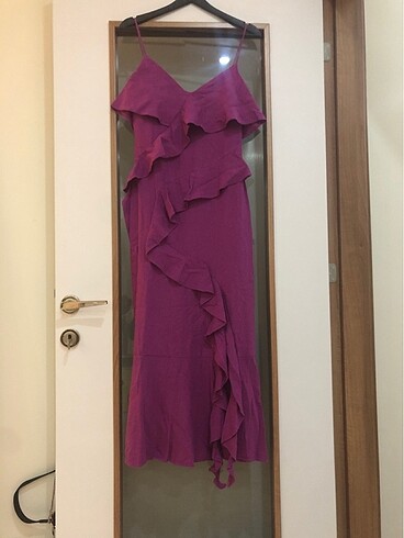 xs Beden Zara fırfırlı keten karışımlı elbise