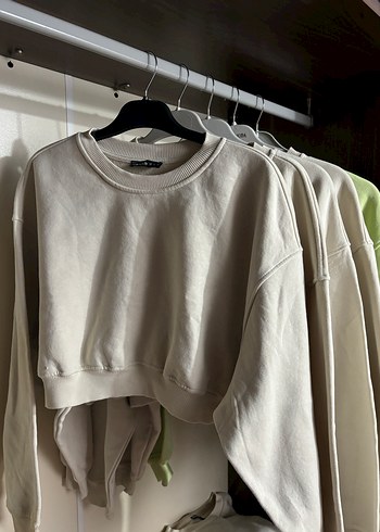 Bej Kadın Oversize Keten Sweatshirt