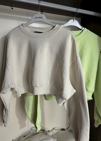 Bej Kadın Oversize Keten Sweatshirt - Görsel 5