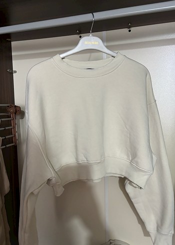 Bej Kadın Oversize Keten Sweatshirt - Görsel 6