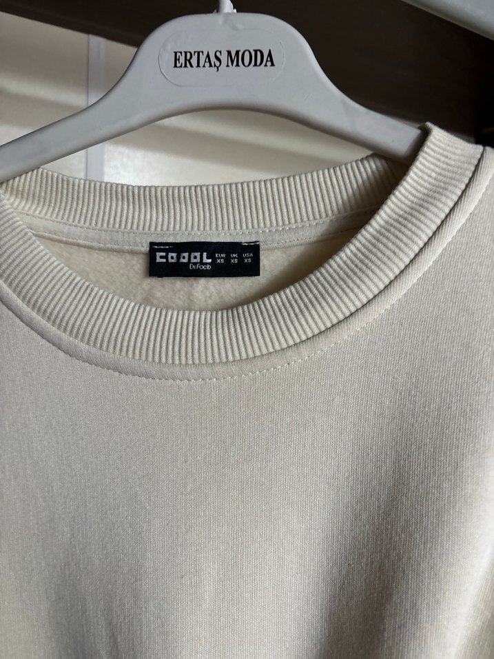 Bej Kadın Oversize Keten Sweatshirt - Görsel 4