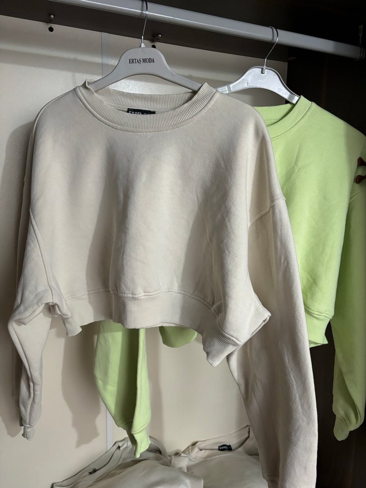 Bej Kadın Oversize Keten Sweatshirt - Görsel 5