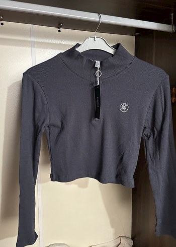 Gri Yarım Fermuarlı Yüksek Yakalı Kadın Sweatshirt - Görsel 6