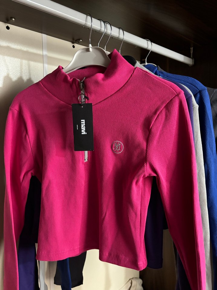 Gri Yarım Fermuarlı Yüksek Yakalı Kadın Sweatshirt - Görsel 4