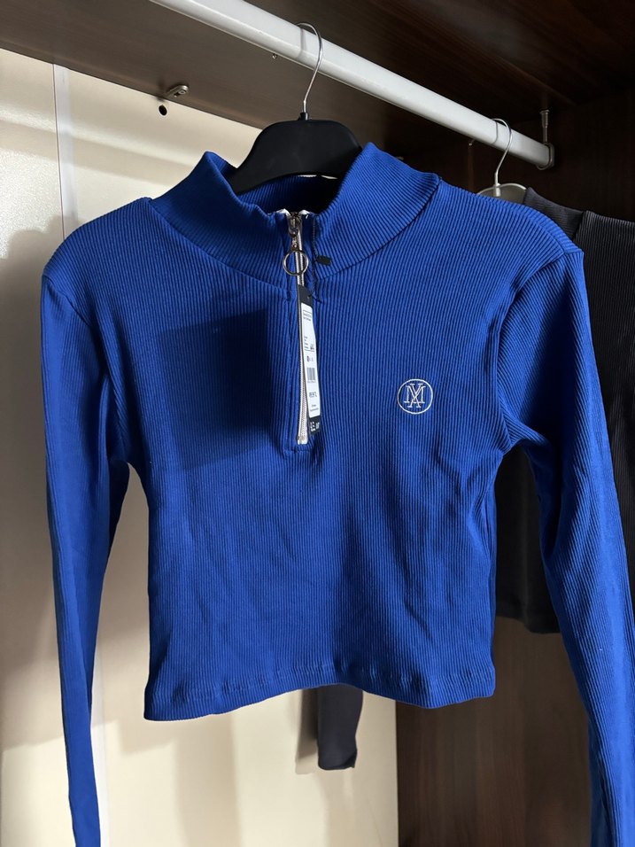 Gri Yarım Fermuarlı Yüksek Yakalı Kadın Sweatshirt - Görsel 5