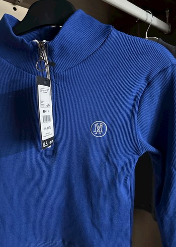 Mavi fermuarlı sweatshirt - Görsel 5