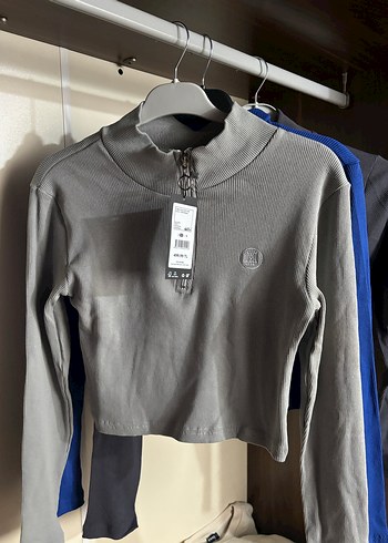 m Beden Pembe Yarım Fermuarlı Yüksek Yakalı Kadın Sweatshirt