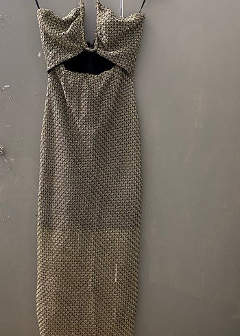 Bej Yılan Desenli Straplez çelik örgü Elbise - Görsel 2
