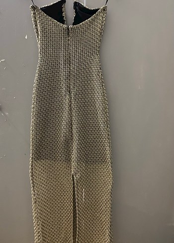 Bej Yılan Desenli Straplez çelik örgü Elbise - Görsel 3