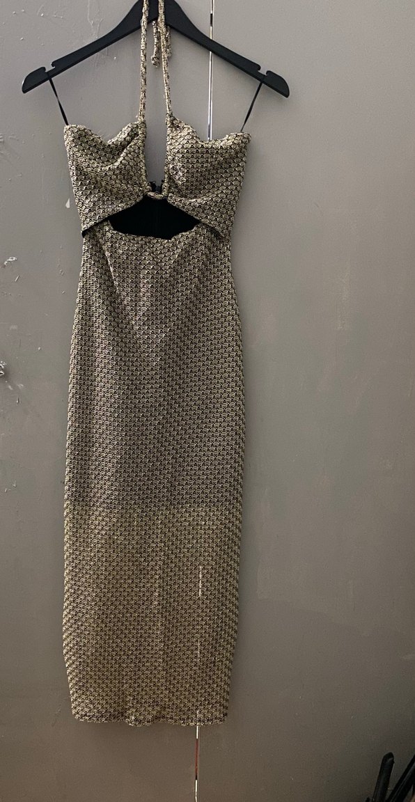 Bej Yılan Desenli Straplez çelik örgü Elbise - Görsel 2