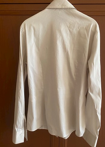 Düğmeli, Beyaz Kadın Pamuk Gömlek - Görsel 2