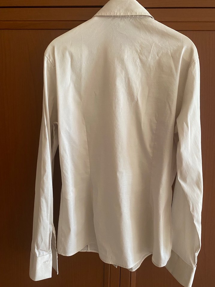 Düğmeli, Beyaz Kadın Pamuk Gömlek - Görsel 2