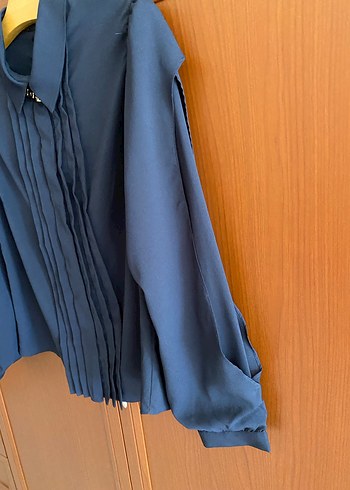 Kadın Lacivert Pileli Uzun Kollu Gömlek - Görsel 3