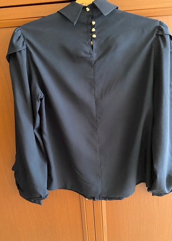 Kadın Lacivert Pileli Uzun Kollu Gömlek - Görsel 2