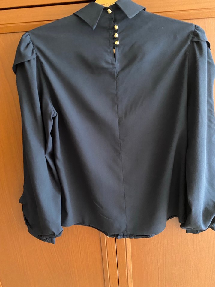 Kadın Lacivert Pileli Uzun Kollu Gömlek - Görsel 2