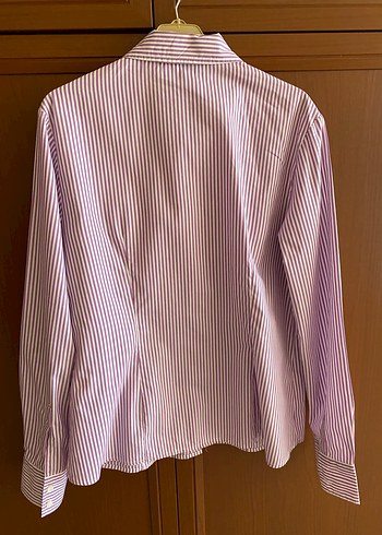 Düğmeli Mor Çizgili Kadın Gömlek - Görsel 2