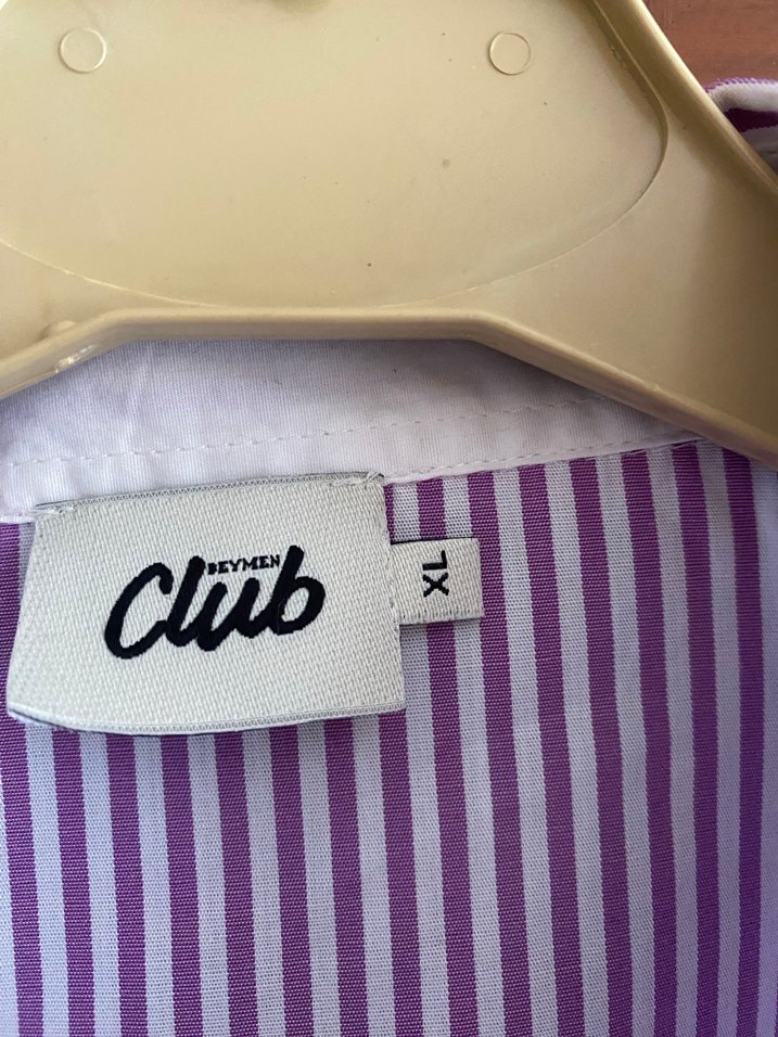 Düğmeli Mor Çizgili Kadın Gömlek - Görsel 3