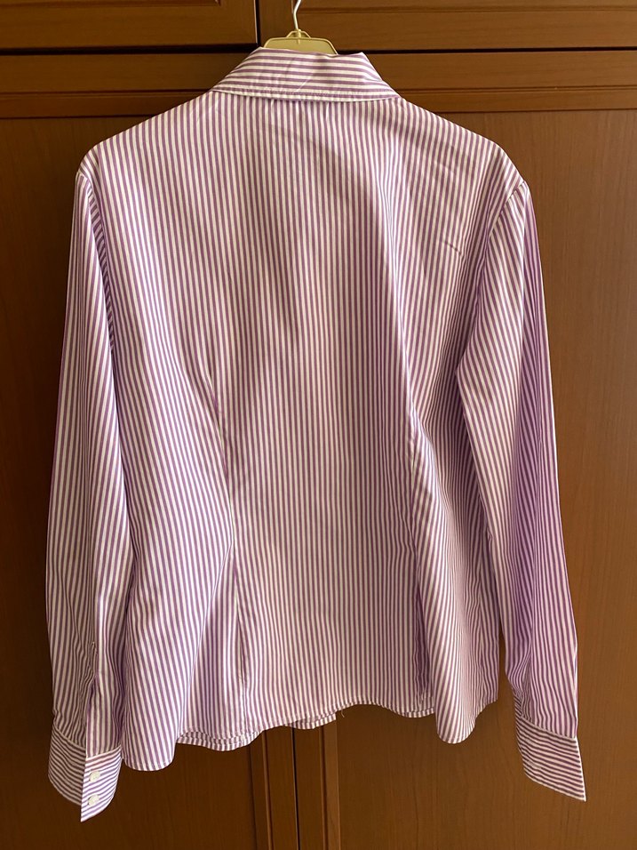 Düğmeli Mor Çizgili Kadın Gömlek - Görsel 2