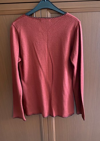 Bordo Nakışlı Bohem Kadın Triko Bluz - Görsel 2