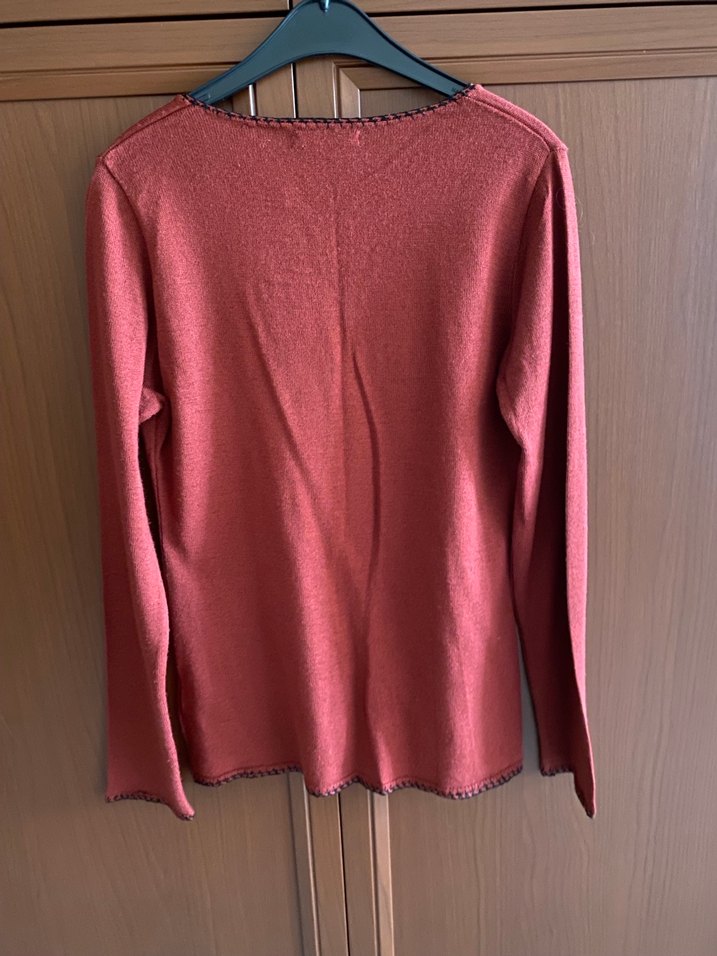 Bordo Nakışlı Bohem Kadın Triko Bluz - Görsel 2