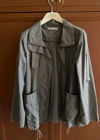 Gri Düğmeli Kadın Keten Ceket - Görsel 2