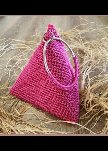 Pembe Örgü Bohem Kadın Çanta