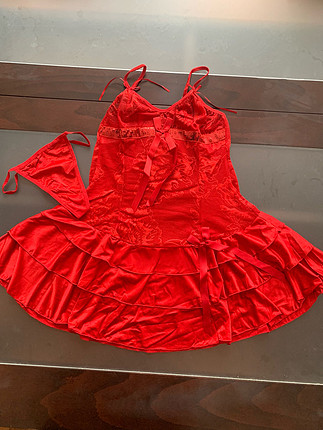 Kirmizi firfirli babydoll takim