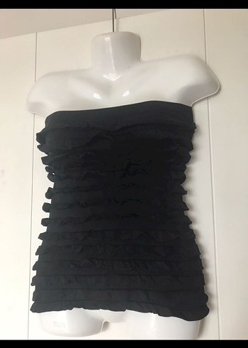 Siyah Straplez Fırfırlı Midi Büstiyer - Görsel 2